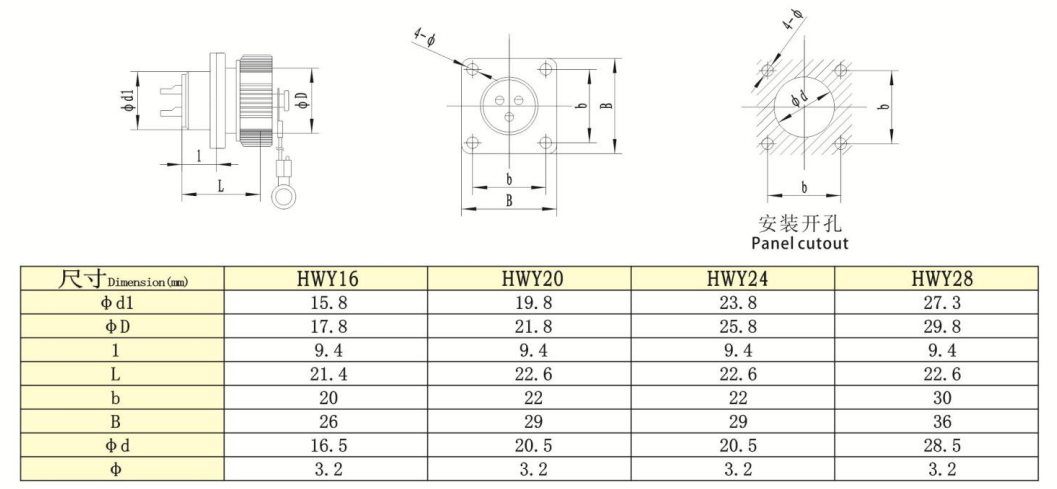 HW Series -Z Bayonet Square Flange Receptacle IP67 — HW Series -Z Bayonet Square Flange Receptacle IP67 Straight Cable Plug /IP55