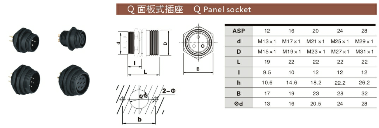 ASP-Q panel socket/IP68