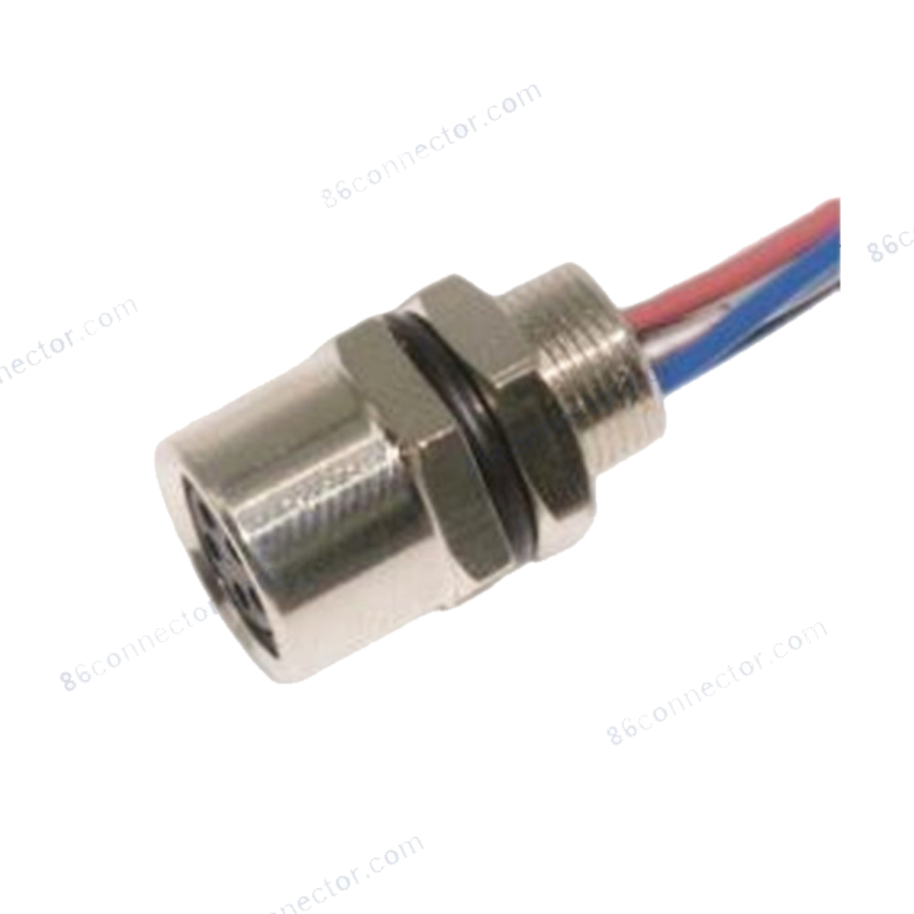 M8-12524 flange receptacle connector socket wire-lead — rear thread M8x0.5/IP67