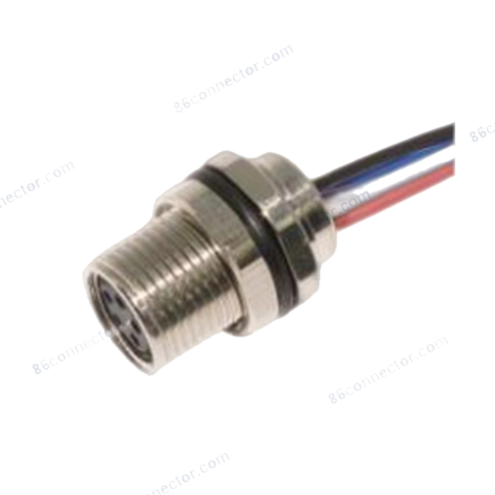 M8-12527 flange receptacle connector socket shielded wire-lead — front thread M10x0.75/IP67