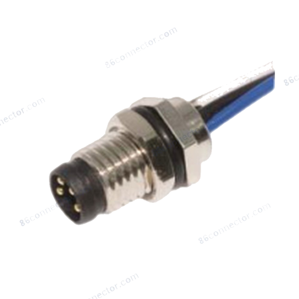 M8-12521 flange receptacle connector pin wire-lead — front thread M8x1/IP67
