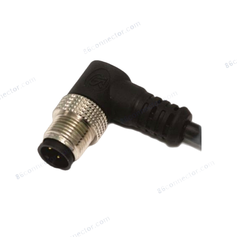M12-12405 overmolded cable connector pin (male) 90° 3-pin 4-pin 5-pin 8-pin 12-pin circular plug/receptacle