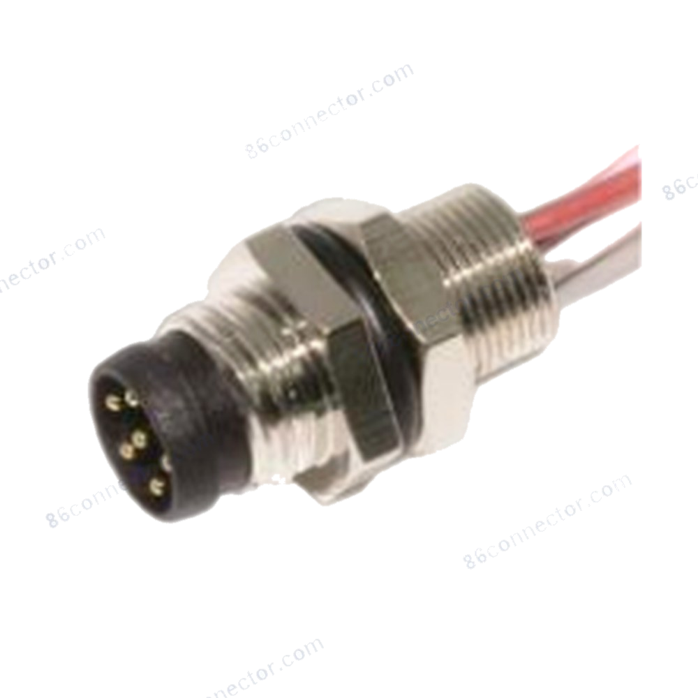 M8-12522 flange receptacle connector pin wire-lead — rear thread M8x0.5/IP67