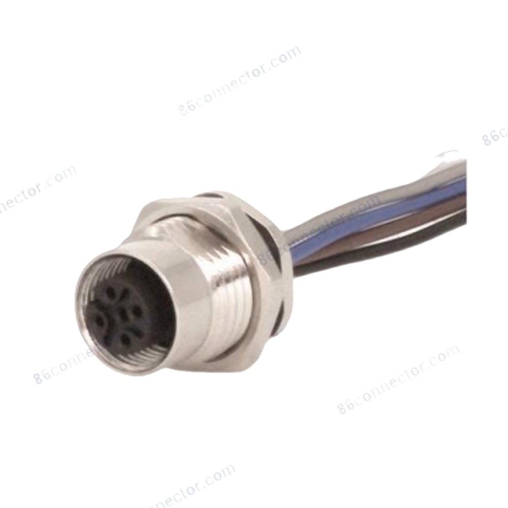 M12-12304 connector flange receptacle socket (female) front lock wire-lead 3-pin 4-pin 5-pin 8-pin 12-pin circular plug/receptacle