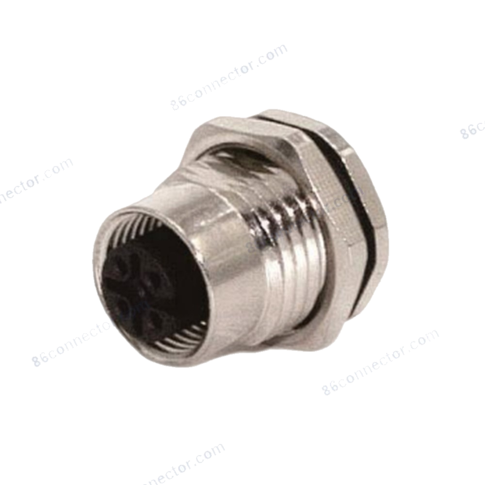 M12-12302 connector flange receptacle socket (female) front lock solder 3-pin 4-pin 5-pin 8-pin 12-pin circular plug/receptacle