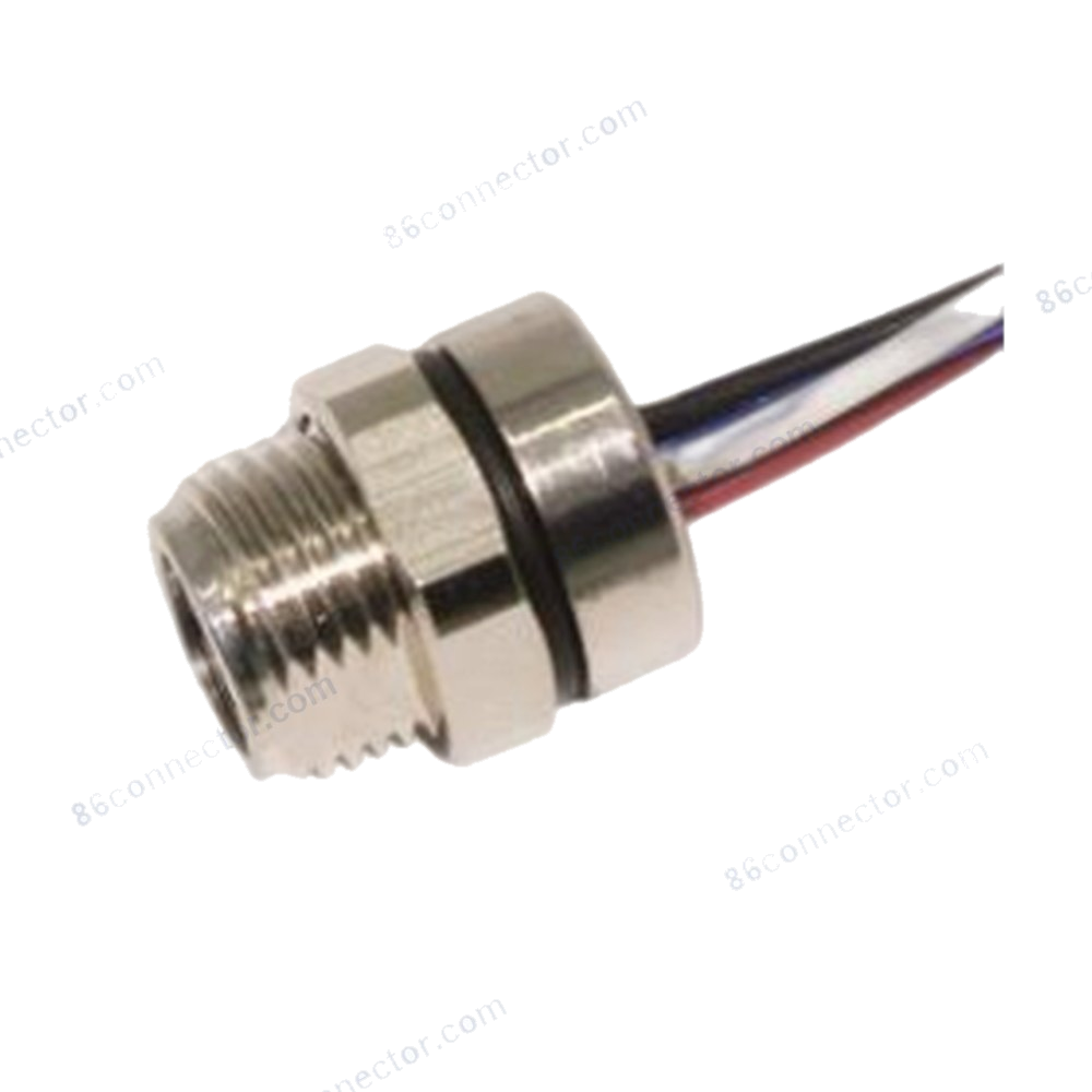 M8-12523 flange receptacle connector socket wire-lead — front thread M12x1/IP67