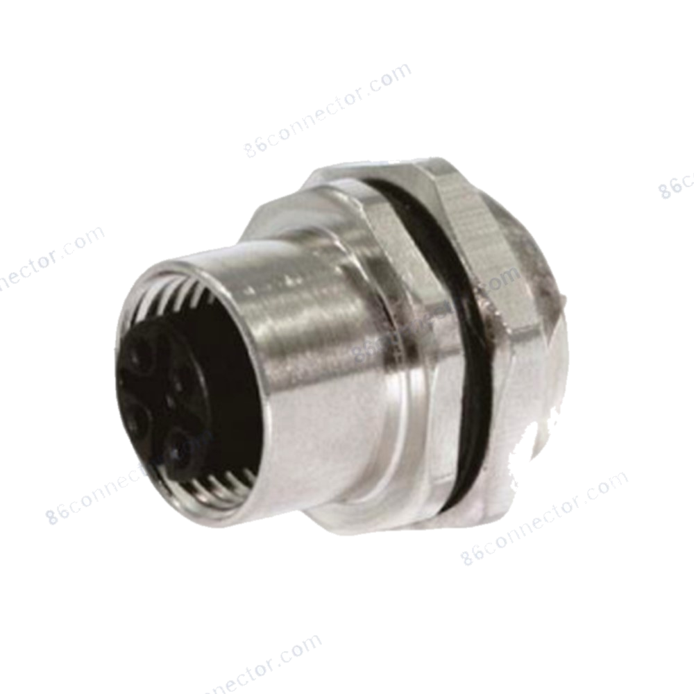 M12-12308 connector flange receptacle socket (female) rear lock solder 3-pin 4-pin 5-pin 8-pin 12-pin circular plug/receptacle