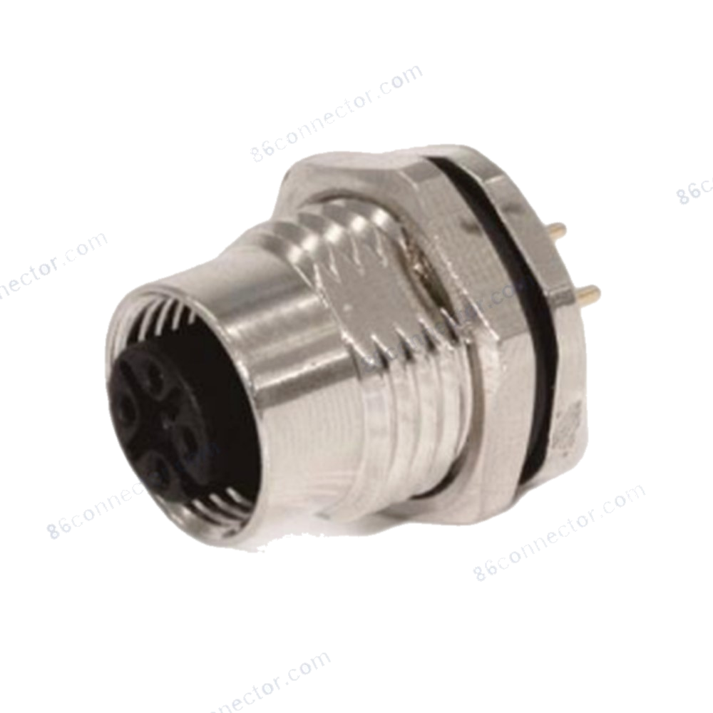 M12-12306 connector flange receptacle socket (female) front lock dip-solder 3-pin 4-pin 5-pin 8-pin 12-pin circular plug/receptacle