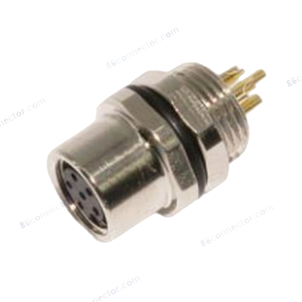 M8-12328 flange receptacle connector socket solder — rear thread M10x0.75/IP67