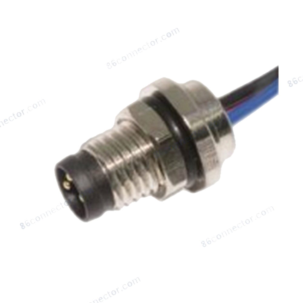 M8-12525 flange receptacle connector pin shielded wire-lead — front thread M8x1/IP67