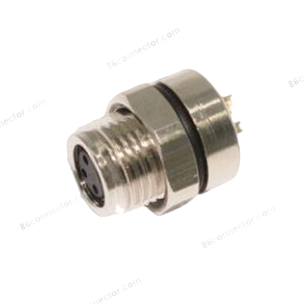 M8-12323 flange receptacle connector socket solder — front thread M12x1/IP67