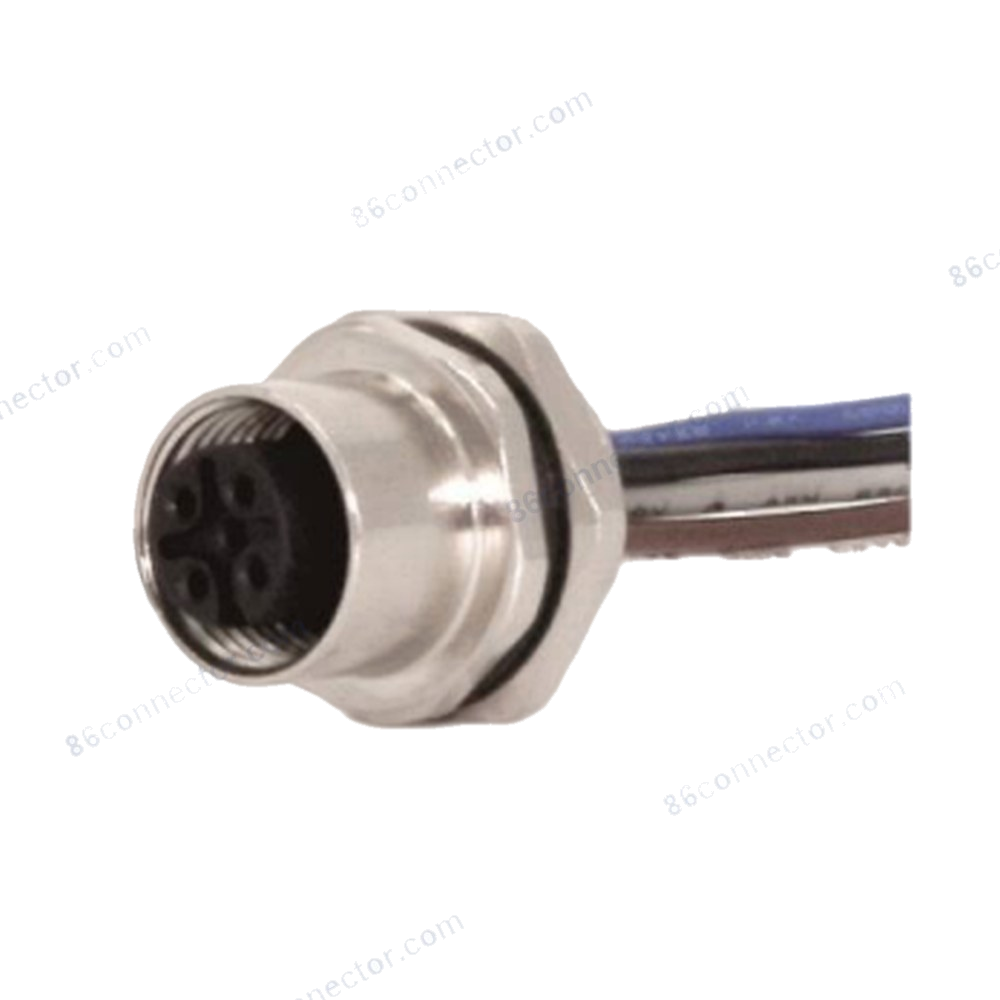 M12-12310 connector flange receptacle socket (female) rear lock wire-lead 3-pin 4-pin 5-pin 8-pin 12-pin circular plug/receptacle