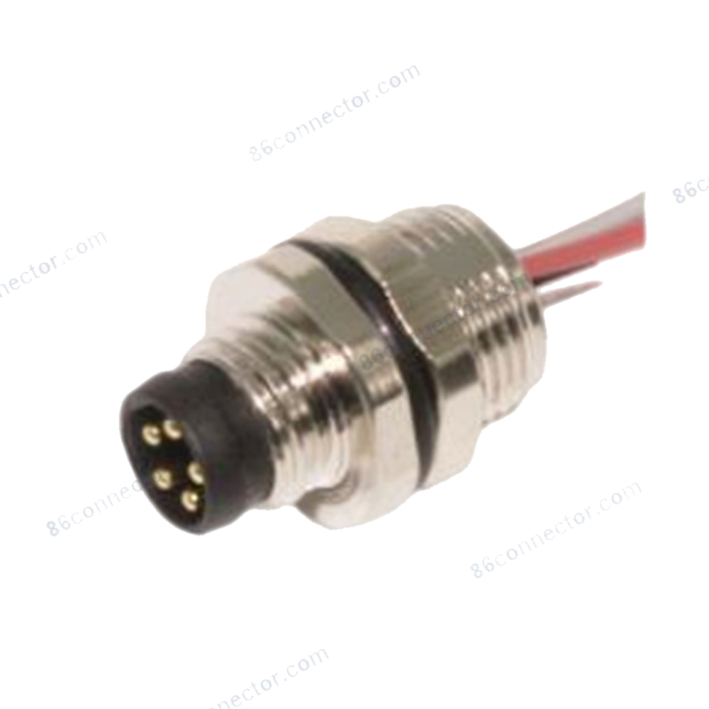 M8-12526 flange receptacle connector pin wire-lead — rear thread M10x0.75/IP67
