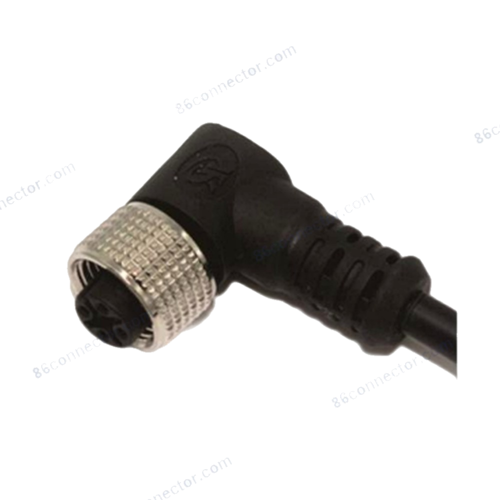 M12-12406 overmolded cable connector socket (female) 90° 3-pin 4-pin 5-pin 8-pin 12-pin circular plug/receptacle