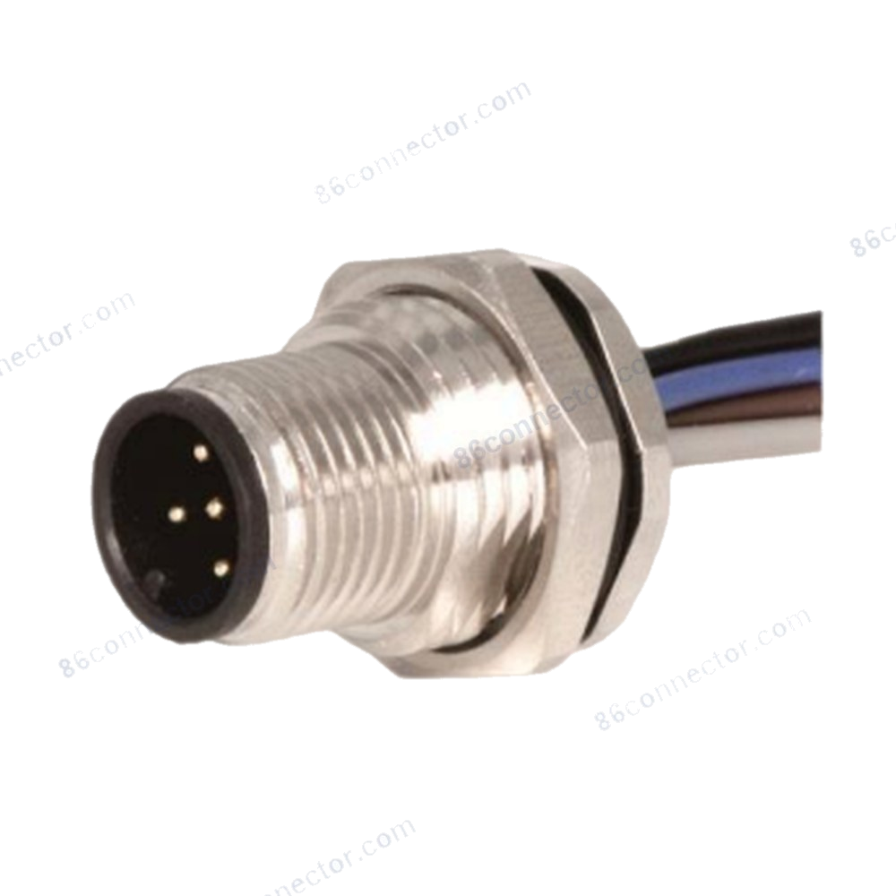 M12-12303 connector flange receptacle pin (male) front lock wire-lead 3-pin 4-pin 5-pin 8-pin 12-pin circular plug/receptacle