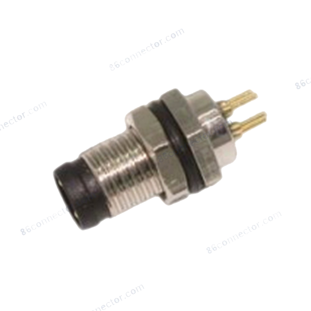 M8-12421 flange receptacle connector pin dip-solder — front thread M8x1/IP67