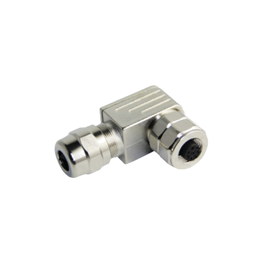 M12PB-D 90° angled shield female cable plug/IP67