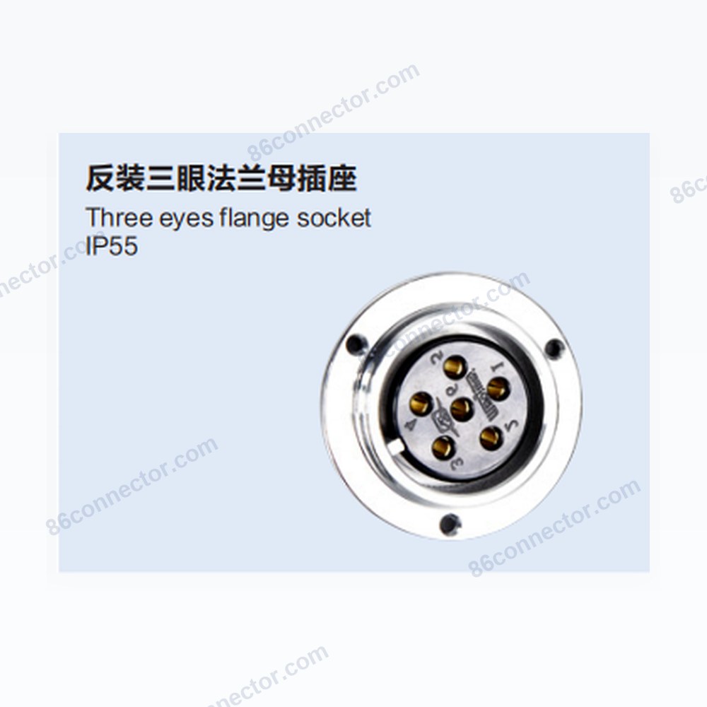 30MF-E Reverse Mount Three-Eye Flange Female Receptacle/IP55