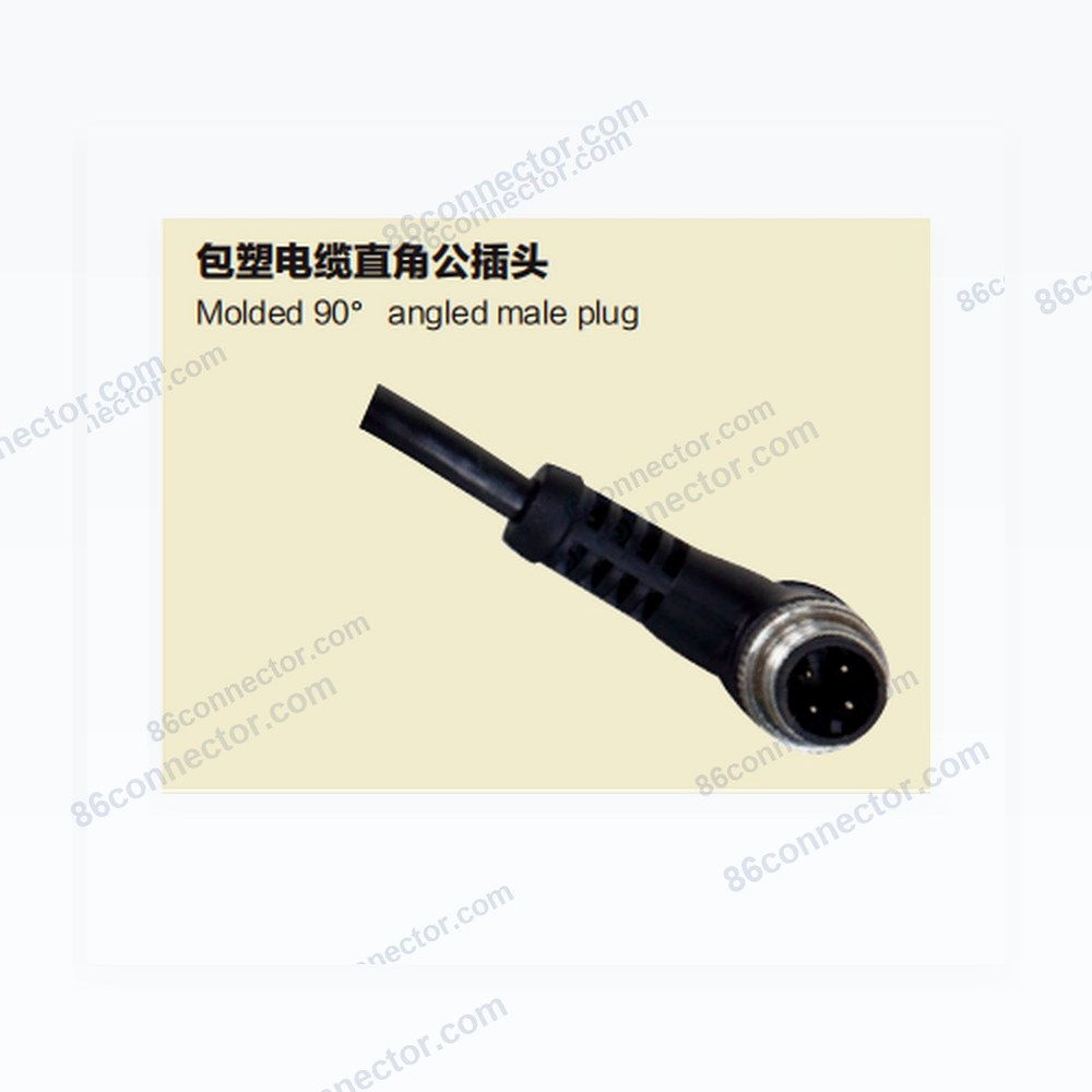 M12-W2-ZS Molded 90° angled male plug