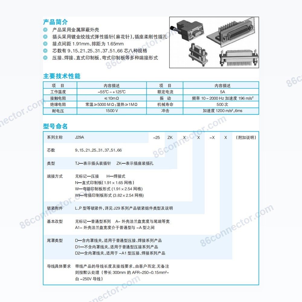 J29 series micro rectangular electrical connector