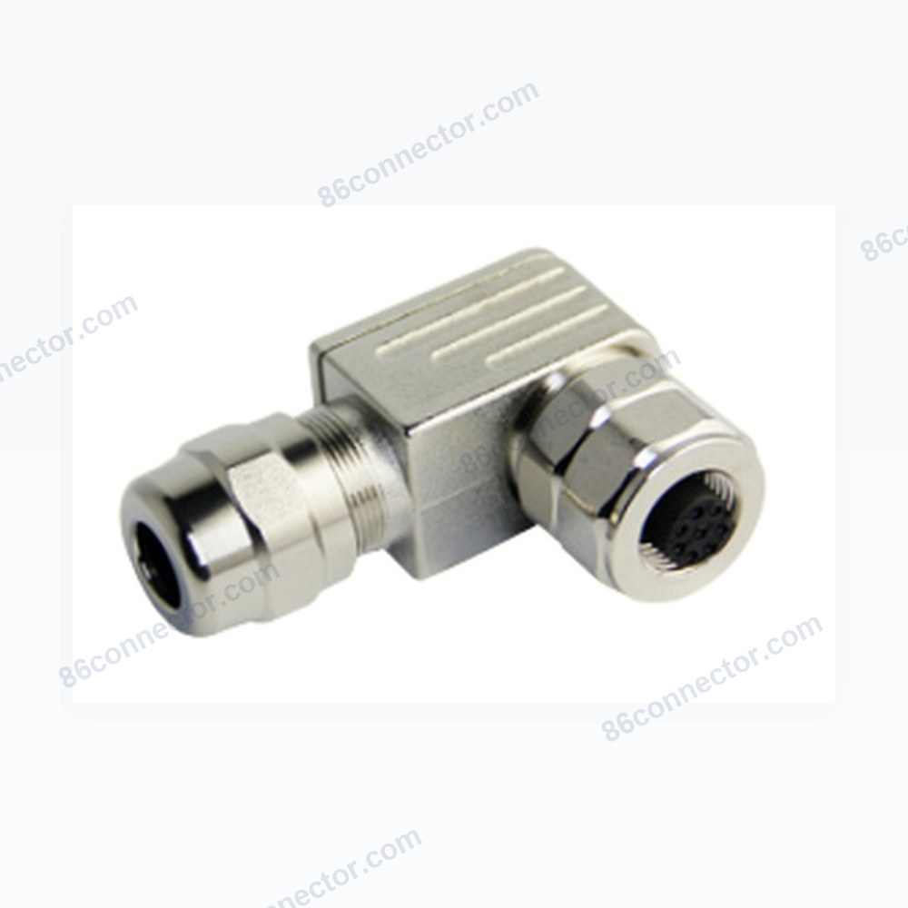 M12PB-D 90° angled shield female cable plug/IP67
