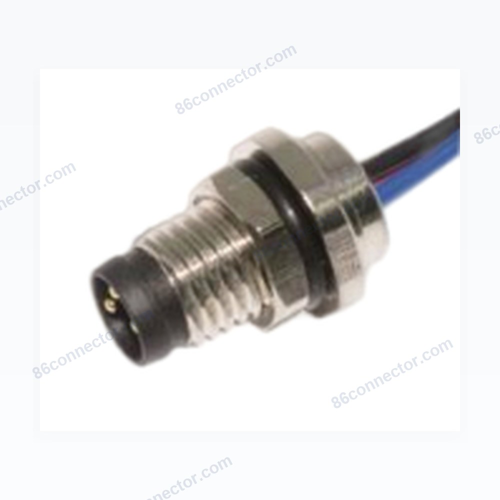 M8-12525 flange seat connector pin shielded with wire-seat front thread M8x1/IP67