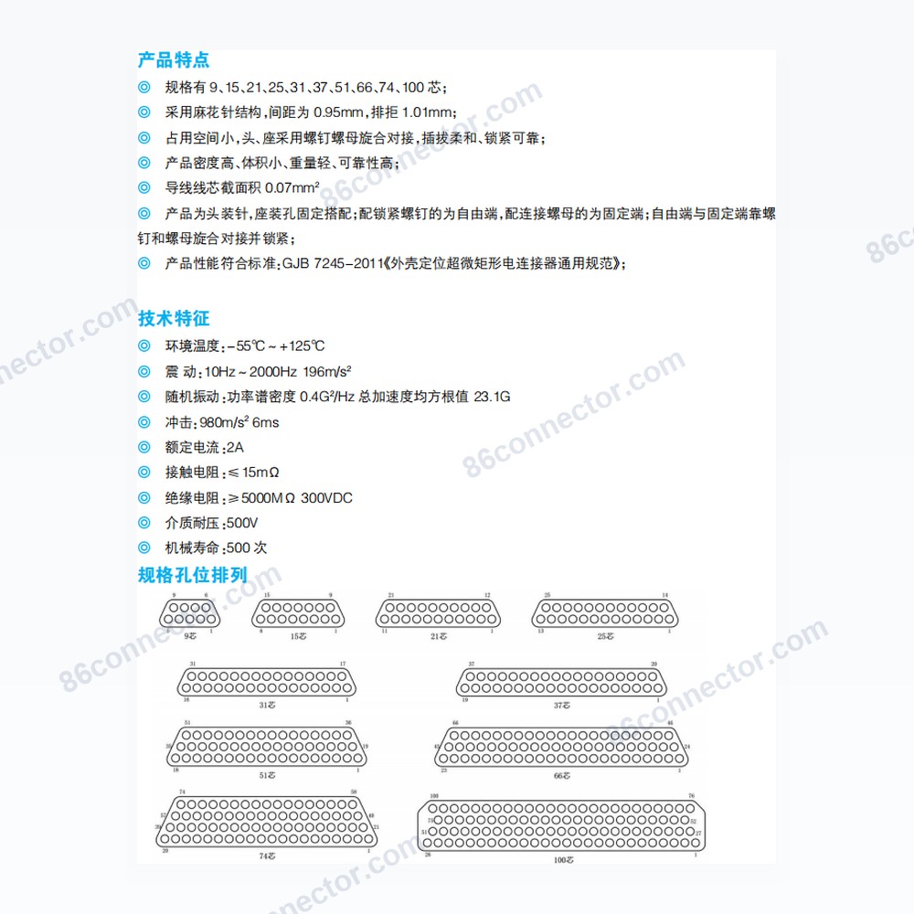 J20J micro rectangular electrical connector (MIL-C-32139A)