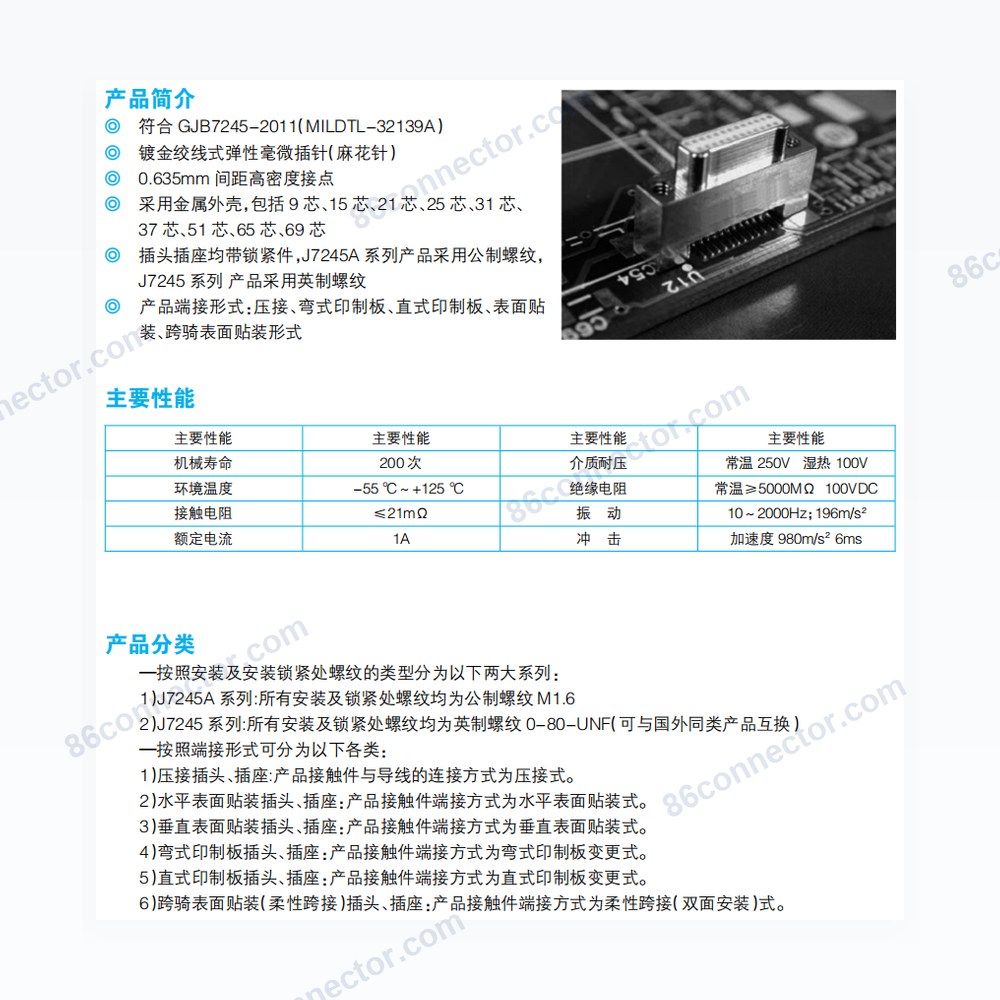 J7245 (A) series ultra-fine rectangular electrical connector (MIL-DTL-32139A)