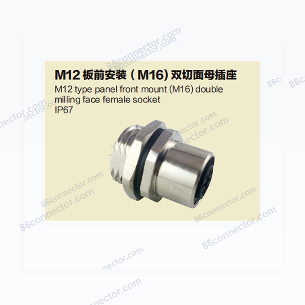 M12-B4 panel front mount (M16) double milling face female socket/IP67