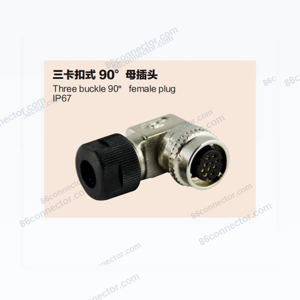 DK183-DS Triple Snap-on 90° Female Plug/IP67 (DDK CM10/JAE JN1V JN2V)